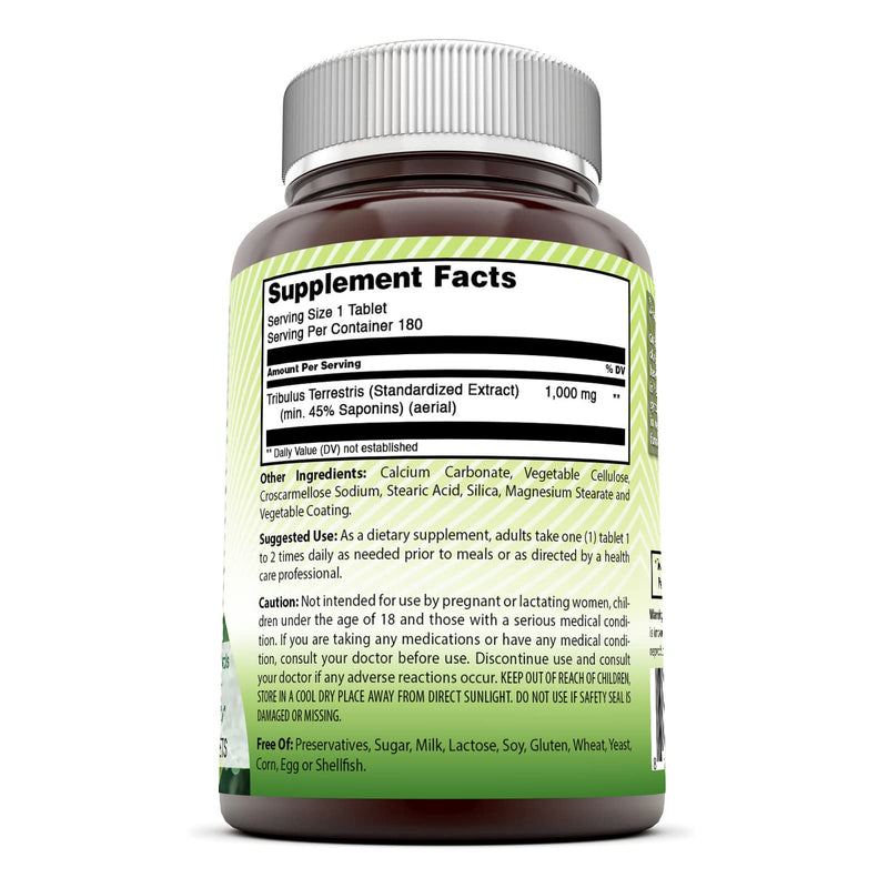 Amazing India Tribulus Extract Dietary Supplement - 1000MG Tablet (Non-GMO) - Standardized to contain Min. 45% Saponins - Promotes Cardiovascular Health, Immune System (180) - BeesActive Australia