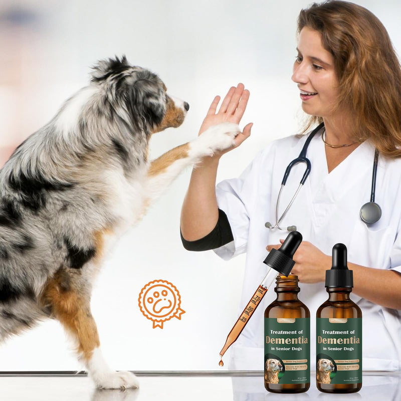 Senior Dog Supplements for Brain Health & Nervous System Support, Mushroom Supplement for Dogs, Dementia Supplement for Calming & Relaxation, Addresses Getting Lost, Social Withdrawal - 59 ML - PawsPlanet Australia