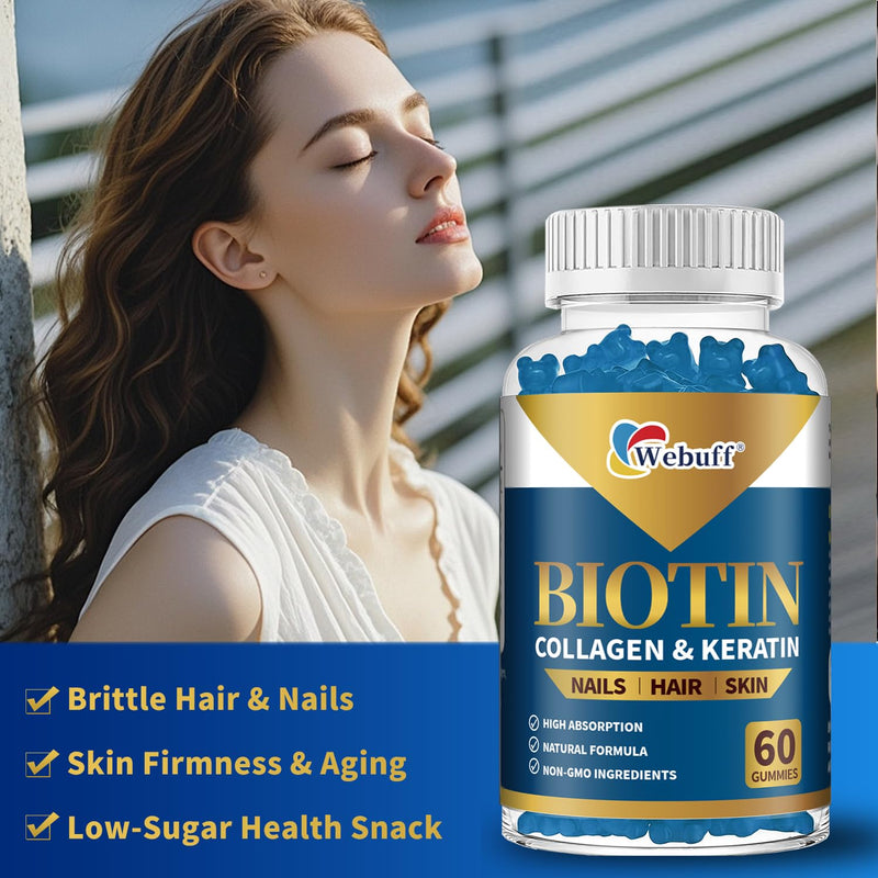 Biotin Gummies 5000mcg for Hair Growth Support - Sugar Free Multi Collagen with Keratin,Pectin Based, Hair Skin and Nails Vitamins Gummies - 60 Count 1 Count (Pack of 60)