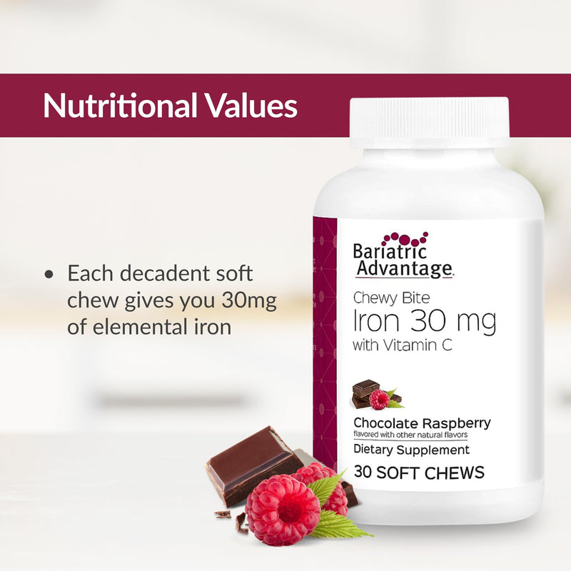 Bariatric Advantage Iron Chewy Bite Chocolate Raspberry Truffle (30 mg Iron, 60 mg Vitamin c) 30 Count (Pack of 2) 30 Count (Pack of 2)