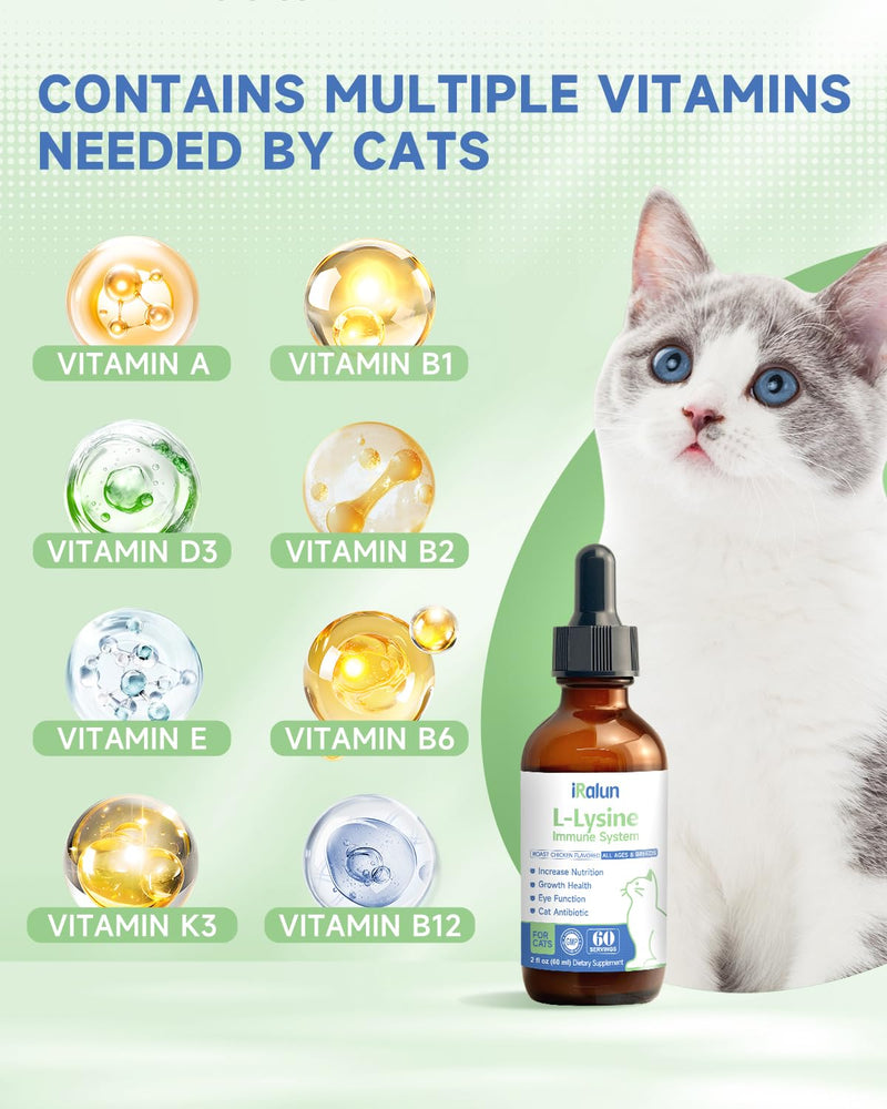 L-Lysine for Cats - cat Immune Support - Lysine for Cats - Sneezing, Runny Nose, Cold, eye care, L-Lysine Supplement for Support Healthy Respiratory, Vision, Roast Chicken Flavor