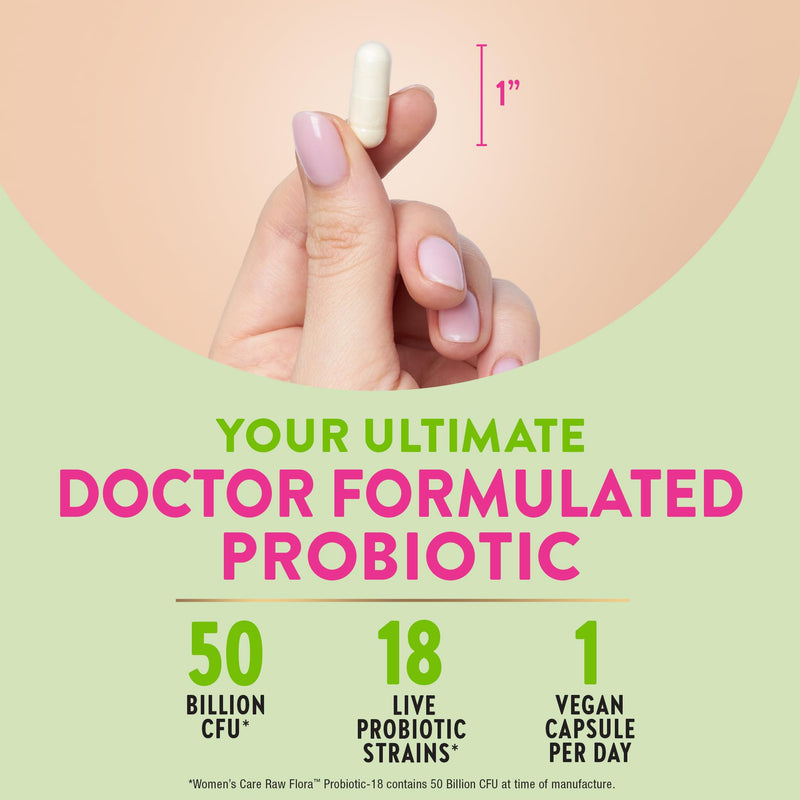 Raw Flora Probiotics for Women | 50 Billion CFU | 33 Capsules | with Cranberry and D-Mannose | Vegan, Non-GMO & Gluten Free Supplement