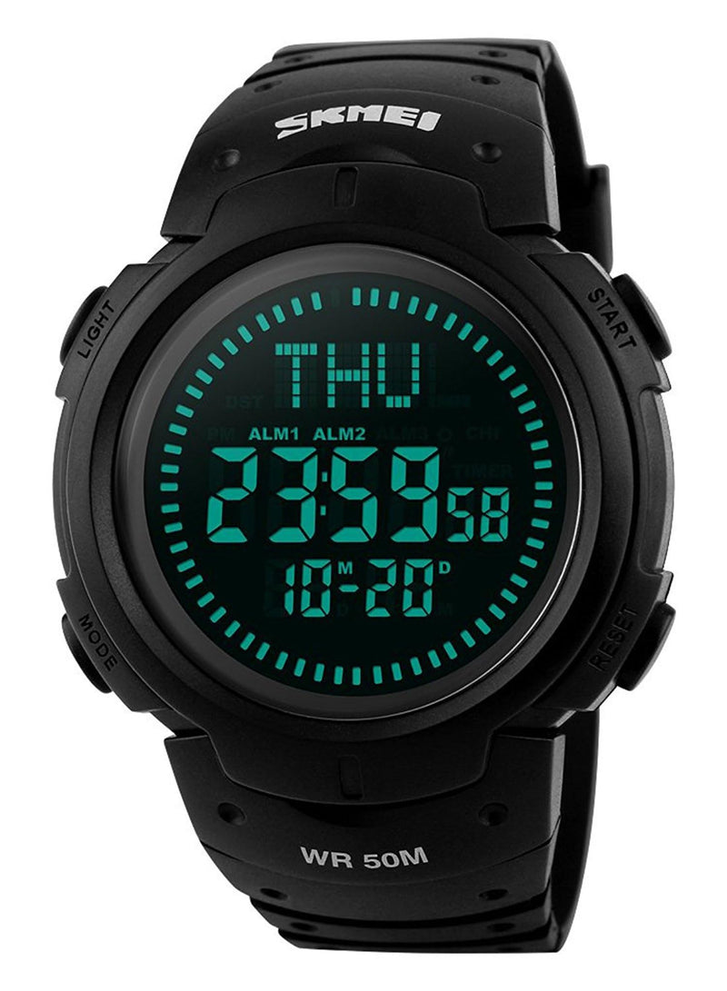 Men’s Military Sports Digital Watch with Survival Compass 50M Waterproof Countdown 3 Alarm Stopwatch Black