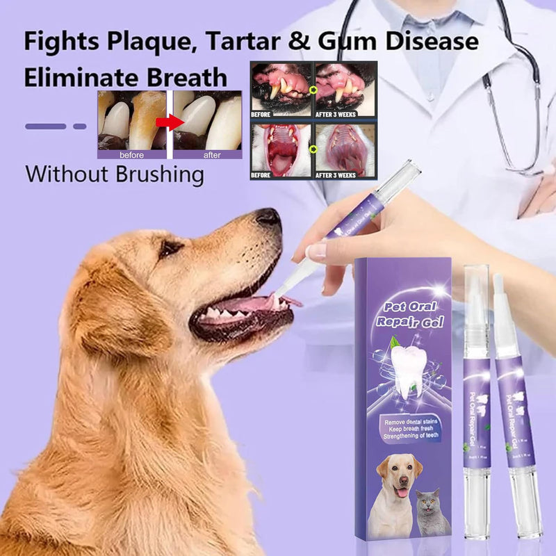3Pcs Pet Oral Repair Gel, Dog Oral Repair Gel, Pet Breath Freshener for Cats and Dogs, Removes Tartar, Keeps Breath Fresh, Strengthens Teeth, Without Brushing - BeesActive Australia