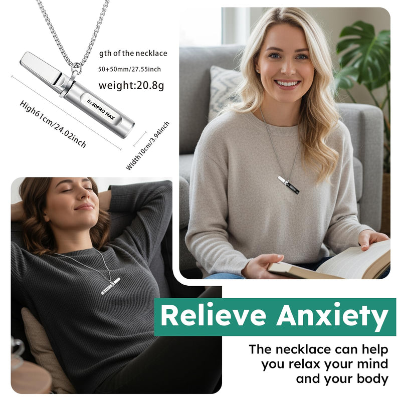 Breathing Necklace for Calm, Stainless Steel Breathing Pendant Breathwork Tool for Calm Meditation & Stress Relief, Mindfulness Slow Breathing Trainer, Adjustable Chain, Gift for Women Men Silver - BeesActive Australia