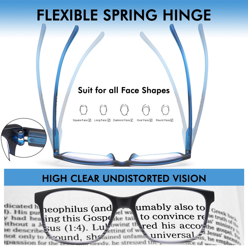 5 Pack Blue Light Blocking Reading Glasses for Men with Spring Hinge Fashion Large Wide Computer Readers for Men 5 Pack Mix Color 2.0 x