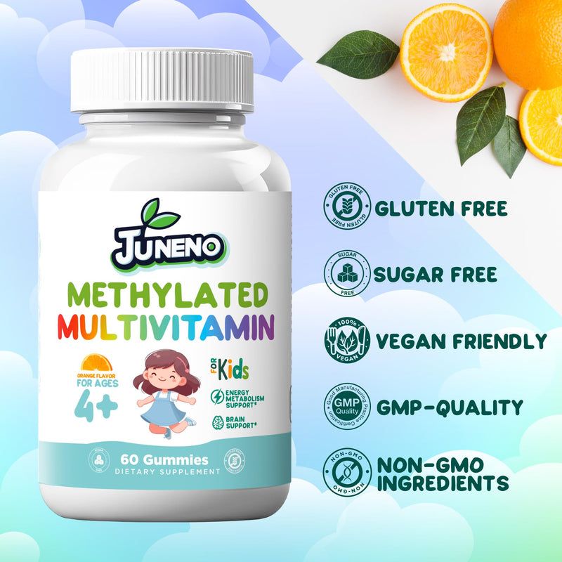 Methylated Multivitamin Gummies for Kids- Vegan Gluten Sugar Free | MTHFR Support Supplement with B Complex 5-MTHF Folate (L-Methylfolate) B1 B3 B6 Methylcobalamin B12 Biotin Vitamins A C D3 E