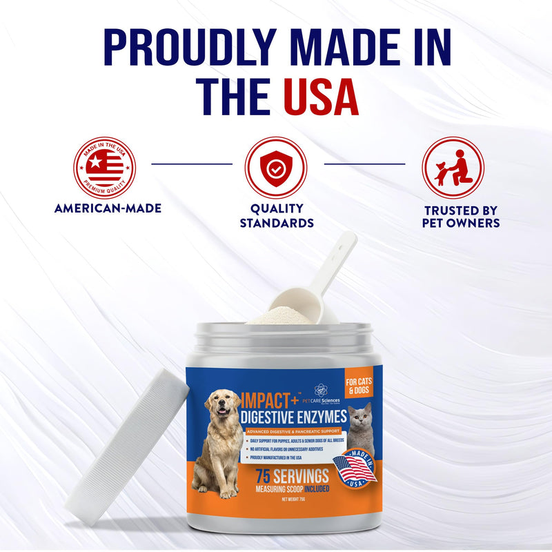 Pancreatic Digestive Enzymes for Dogs and Cats - Pre and Probiotics for Dogs - nzymes for Dogs and Cat - Suitable for Digestion, Diarrhea Issues - Made in USA by PCS (Powder, 75 Servings) Digestive Enzymes Powder