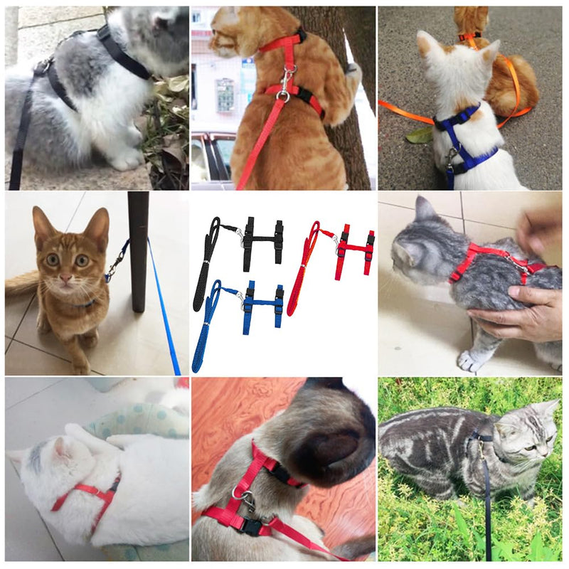 Cat harness with leash, 3 pieces cat leash with harness, cat escape-proof, cat harness with leash escape-proof, cat harness escape-proof (blue + black + red) blue + black + red - BeesActive Australia