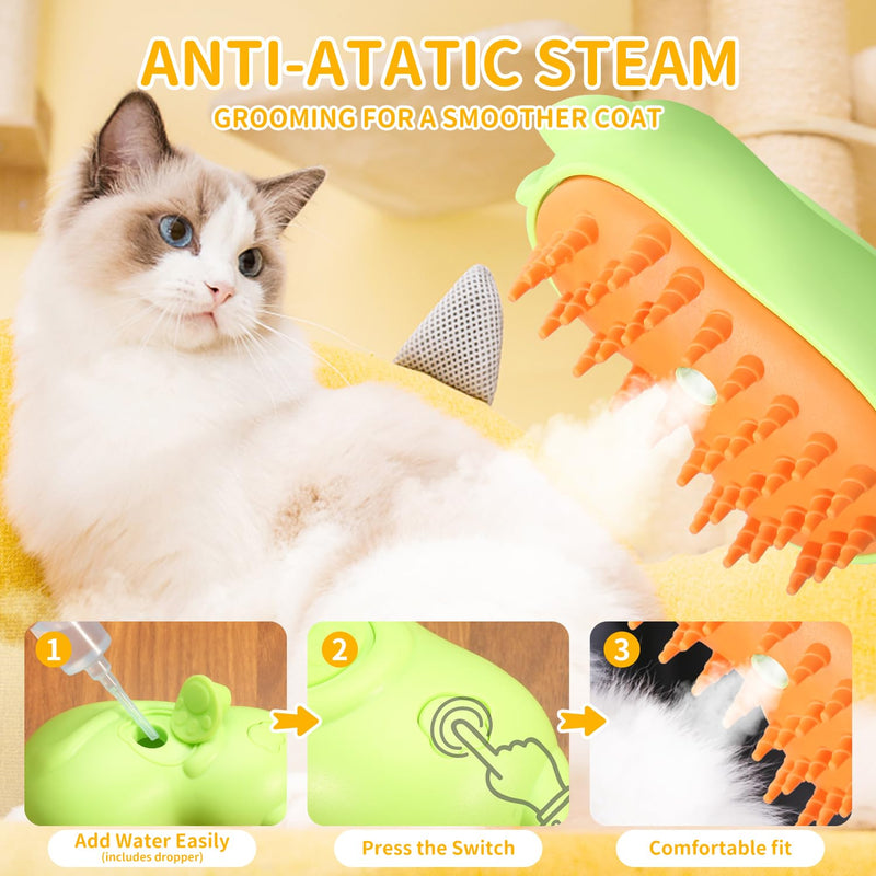 Cat Steam Brush for Shedding Rechargeable Cat Brush with Steam Self Cleaning 3in1 Cat Hair Brush with 2Gears Cat Grooming Brush for Long and Short Hair of Cat and Dog-Green Green - BeesActive Australia