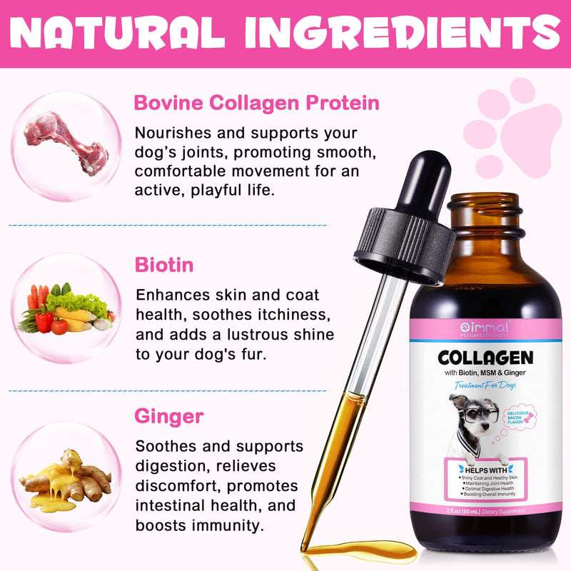 Daily Liquid Collagen for Dogs, Collagen for Dogs, Liquid Collagen for Dogs, Liquid Collagen Skin and Coat Supplement, Supoorts Allergy Itch Relief, Dog Collagen with Biotin, MSM & Ginger, 2 Fl.oz - PawsPlanet Australia
