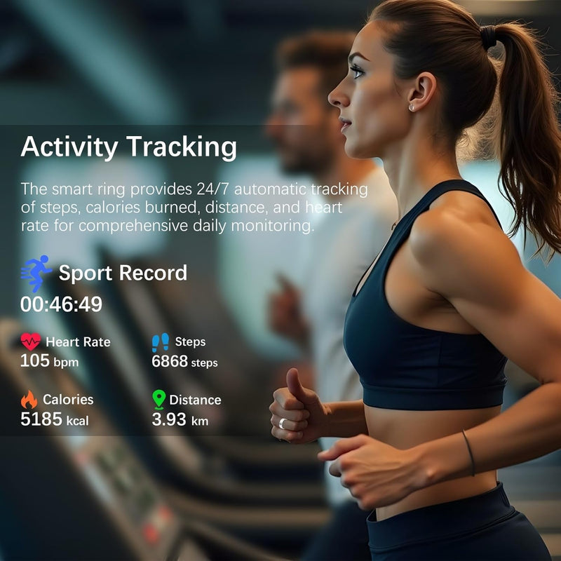 Smart Health Ring for Women Men, Fitness Tracker Ring with Heart Rate, Blood Oxygen, Sleep Tracker, Step Tracker, IP68 Waterproof Smart Ring for iphone & Android, No Subscription Fee (Silver, 7#) Silver 7#