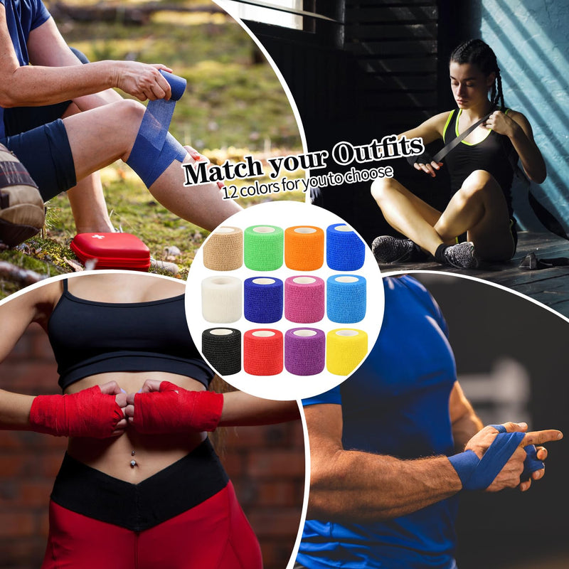 6pcs 2in Self Adhesive Bandage Wraps, Vet Wraps, 12 Colors to Choose, 5 Yard Self Adherent Wraps for Sports, Wrist, Ankle and Swelling 6pcs Skin Color 2 Inch