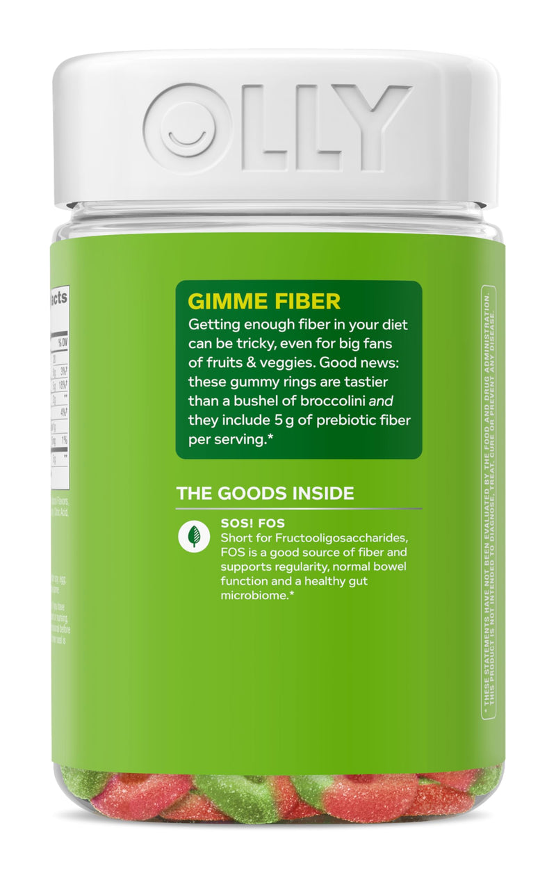 OLLY Fiber Gummy Rings Digestive Health Supplement, Berry Melon - 100 Count 100 Count (Pack of 1)