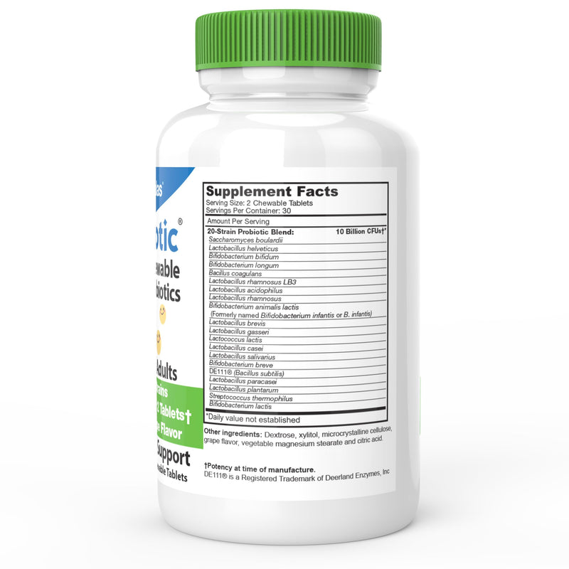 DrFormulas Chewable Probiotics for Kids & Adults | for Oral Dental Health, Bad Breath, & Better Digestion 20 Multi Strain - S boulardii, Lactobacillus plantarum and Bifidobacterium infantis, 60 Chews 60 Count (Pack of 1)