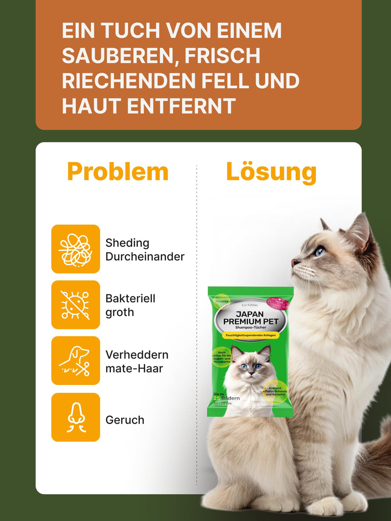 Japan Premium Pet Cat Shampoo Towel | Cleaning wipes that act like dry shampoo for cats | Clean & deodorize with our Cat Towel with Collagen & Placenta| 25 pcs | (20x30cm) - BeesActive Australia