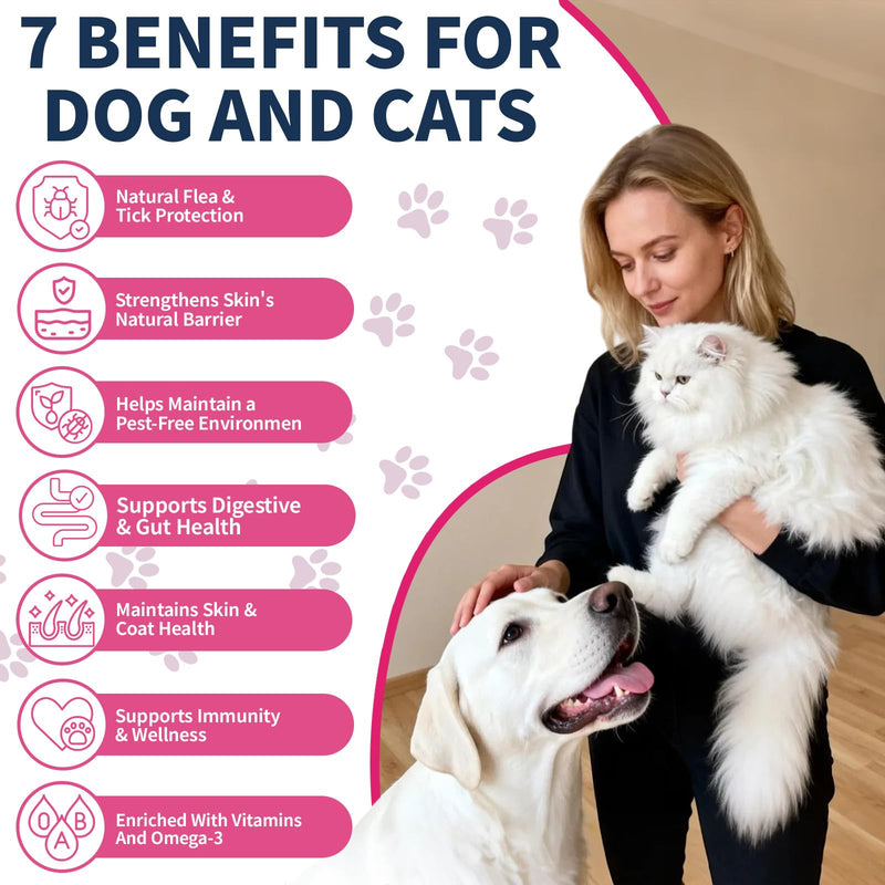 Flea and Tick Prevention for Dog and Cat, Natural Oral Flea & Tick Itch Relief Support Drops with Multivitamin for Pets - Supports Healthy Skin & Coat - Oral Supplement for All Breeds & Ages