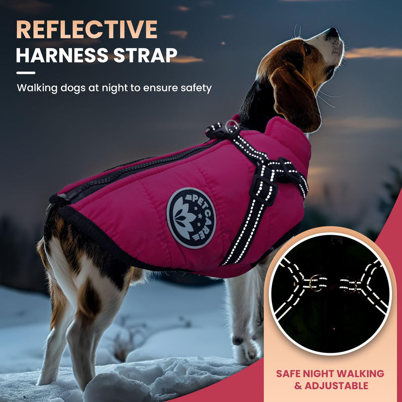 PETCARE Winter Dog Coat with Harness Built in Waterproof Dog Jackets Warm Dog Fleece Vest Windproof Dog Snow Jacket Snowsuit Reflective Dog Cold Weather Coats for Puppy Small Medium Large Dogs Cats L(Chest 16.5" Suggest 8-11 lbs) Pink - BeesActive Australia