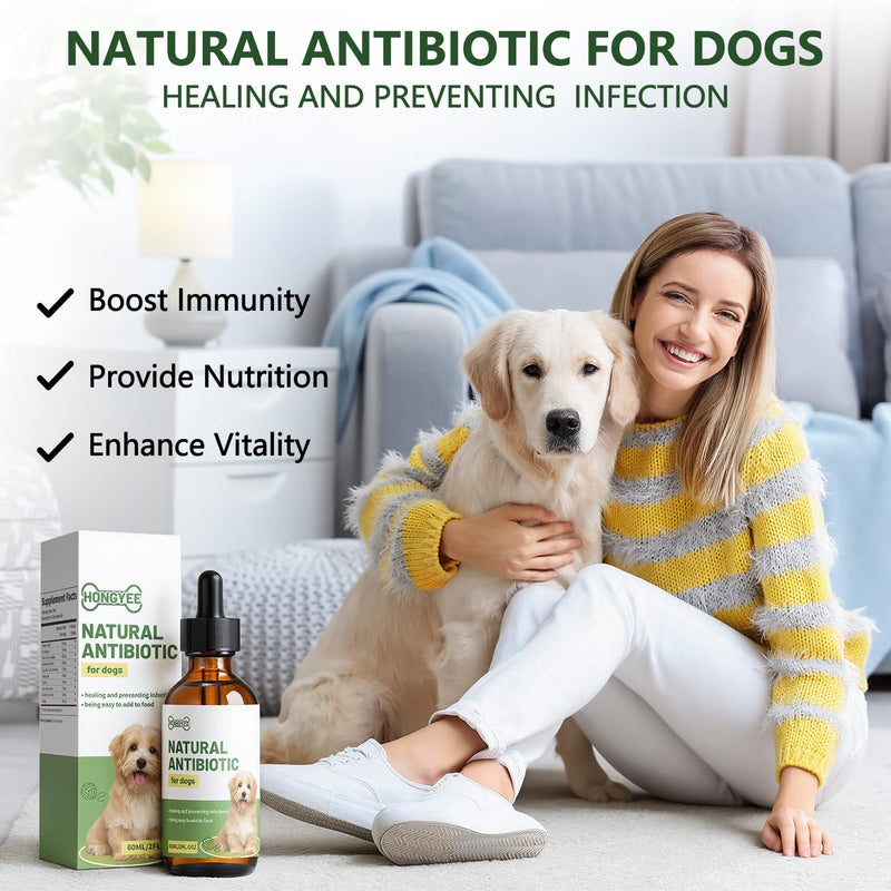 Dog Antibiotics for Infections, Cough, & Itching | Natural Antibiotics for Dogs for All Ages to Promote Wound Healing | Dog UTI Treatment and Tooth Infection Treatment | Chicken Flavor | 2 Oz