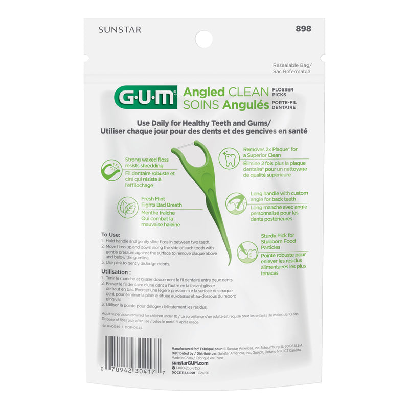 GUM Angled Floss Picks, Perfect for Tight Teeth, Extra Strong Shred-Resistant Dental Floss, Angled for Easy Reach, Dental Flossers for Adults, Fresh Mint Flavor, 75 Count 75 Count (Pack of 1) - BeesActive Australia
