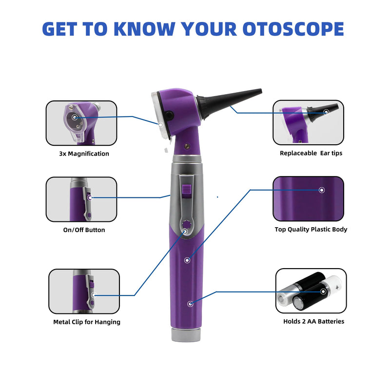 Professional Otoscope with 2-in-1 White & Yellow Light Perfect Ear Inspection Tool for Doctors, Nursing & Medical Students (Purple) Purple - BeesActive Australia