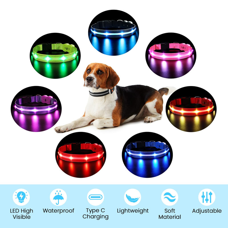 Dog Collar Luminous Rechargeable, Luminous Dog Collar 7 RGB Color Changing with 8 Light Modes, Adjustable LED Waterproof for Small Medium Large Dogs Collar, Black M - BeesActive Australia