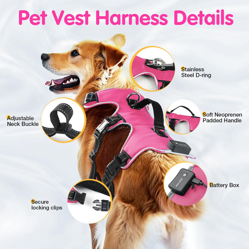 Jewyow Luminous Dog Harness, Rechargeable LED Dog Harness, LED Harness for Dogs with Soft Handle, 3 Adjustable Modes, Waterproof for Medium, Large Dogs, Pink-L Pink L - BeesActive Australia