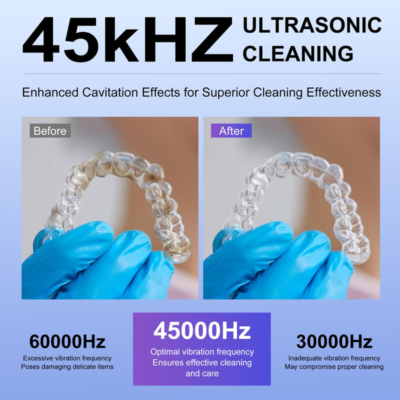 Ultrasonic Retainer Cleaner Machine, 45kHz ultrasonic cleaner for denture/Jewelry/Toothbrush with 4 Cleaning Modes, Digital Timer, 200ML Mouth Guard Cleaner for Aligner Ivory