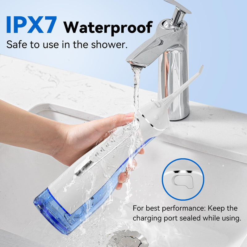 Water Flosser for Teeth Cleaning: Cordless Portable Water Dental Pick, 4 Modes Rechargeable Oral Irrigator with 5 Nozzles, 300ML IPX7 Waterproof Electric Flossers for Braces, Travel & Home Use, White