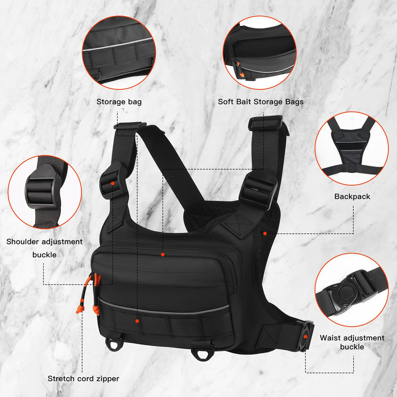 chest bag for men and Women，chest pack Lots of storage, Water Resistant Running Chest Pack（black） Black