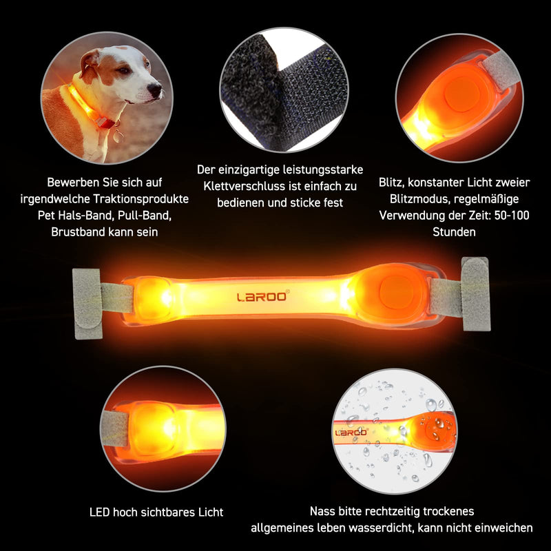 LaRoo Safety LED light band for dogs and cats, LED light flashing light with Velcro fastener, easy to attach to collar, leash and harness, waterproof, bright, outdoor sports, orange - BeesActive Australia