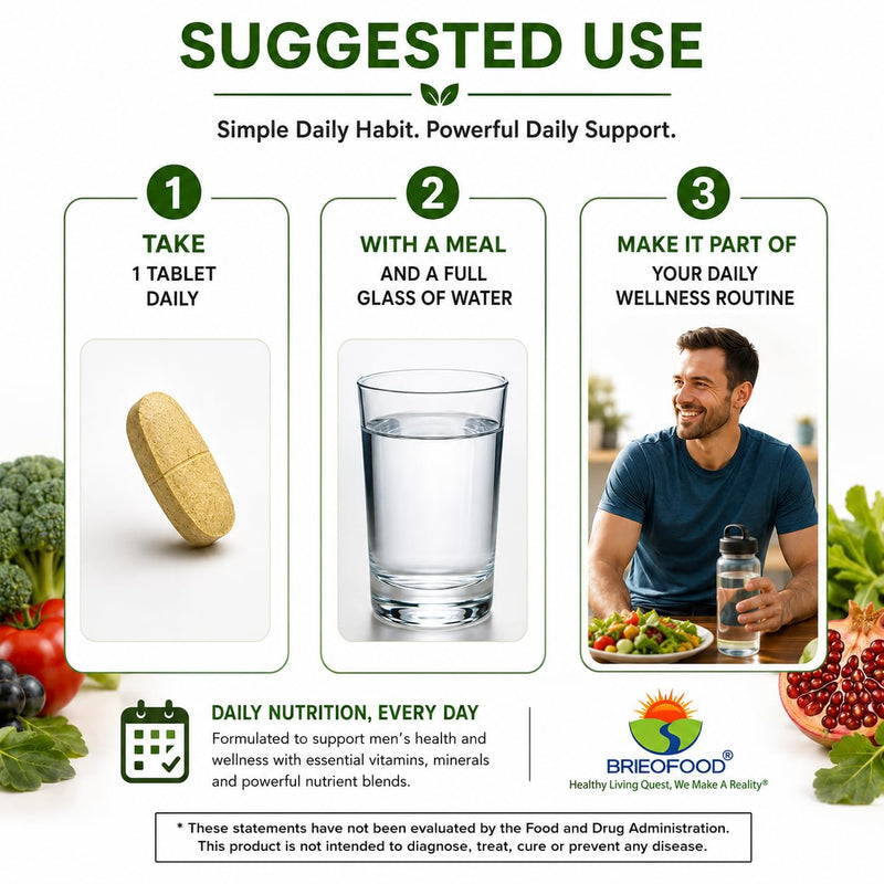 Brieofood BRIOFOOD Day-to-Day Men's Multi 180 Tablets - Food Based Supplement with Vegetable Source Omegas 180 Count (Pack of 1)