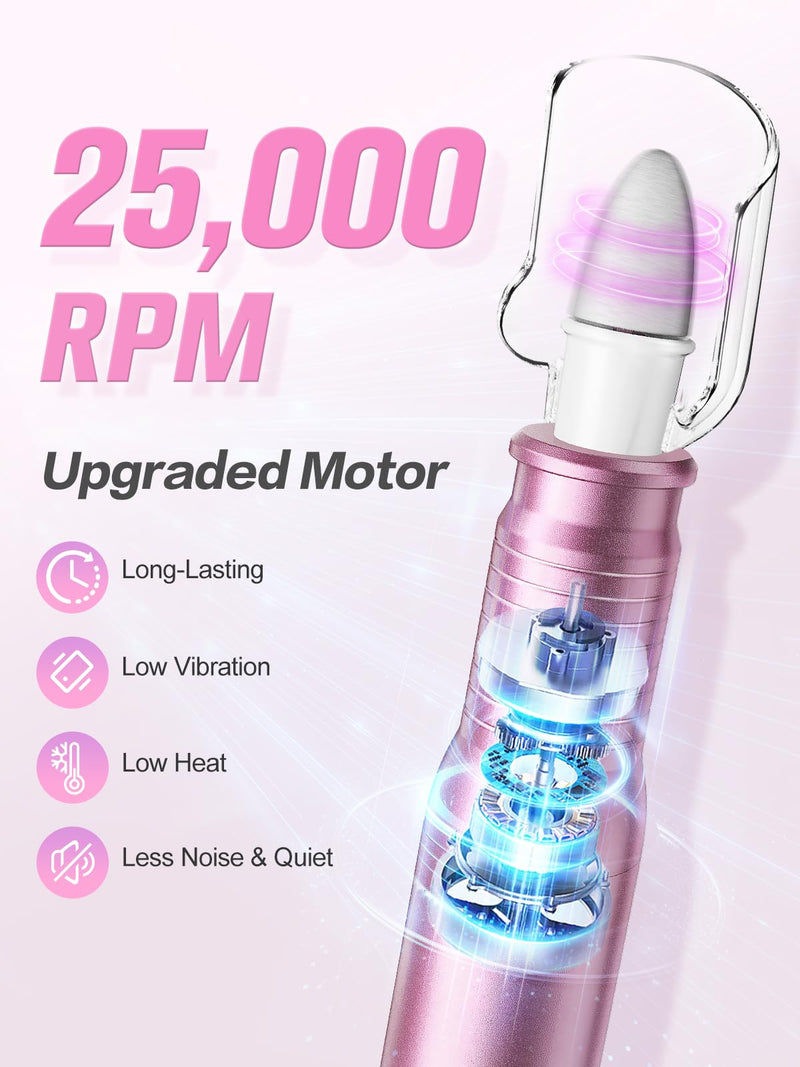 Subay Professional Manicure Pedicure Kit, Electric Nail Drill Set with LED Display, 25000RPM, 11-Piece Attachments Plus 20 Sanding Bands, Nail Grinder Tool for Women Men Baby Pets, with Dust Brush 1.pink - BeesActive Australia