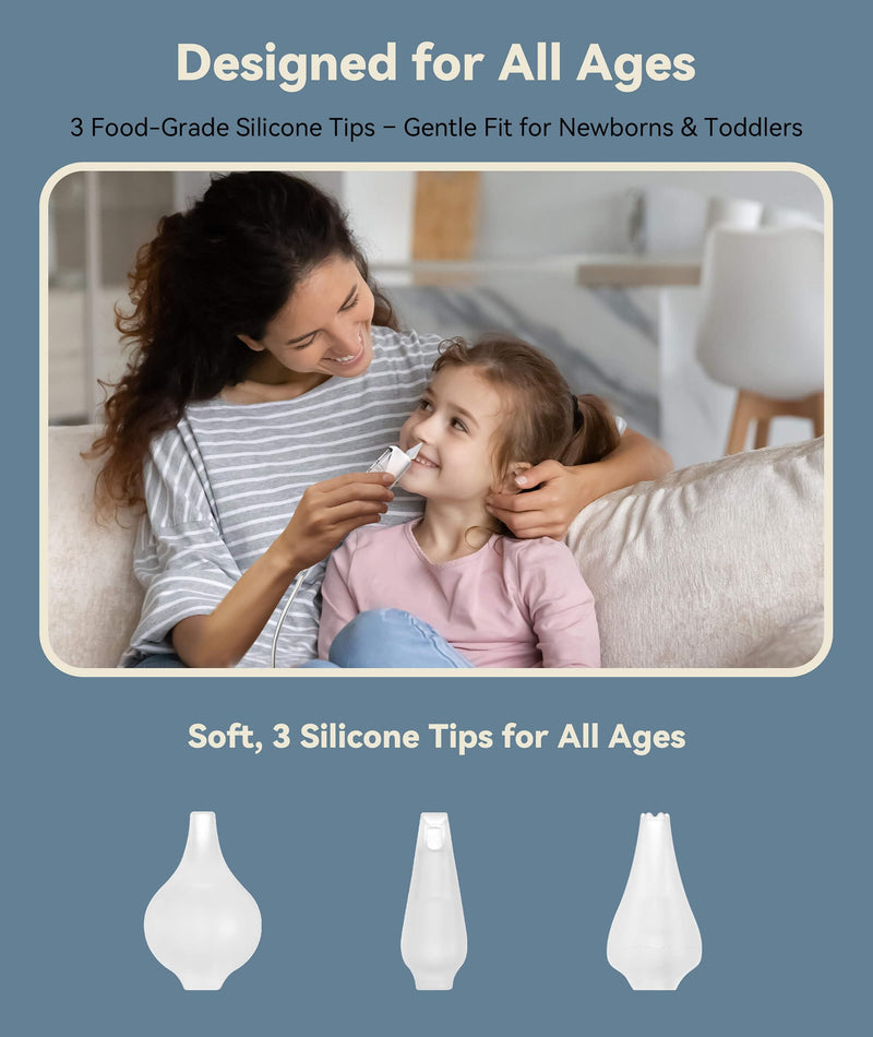 Electric Nasal Aspirator for Babies and Toddlers | Baby Nose Sucker with 3 Suction Levels | Easy-to-Clean Nose Aspirator for Babies | Portable Booger Sucker Round