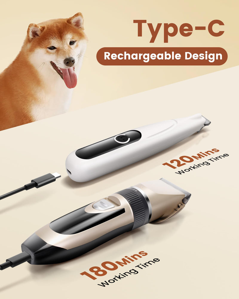 2 in 1 Dog Grooming Kit, Low Noise Rechargeable Dog Clippers for Grooming, Cordless Dog Grooming Clippers and Dog Paw Trimmer, Dog Shavers for Grooming Small Dogs Cats Animals Gold - BeesActive Australia