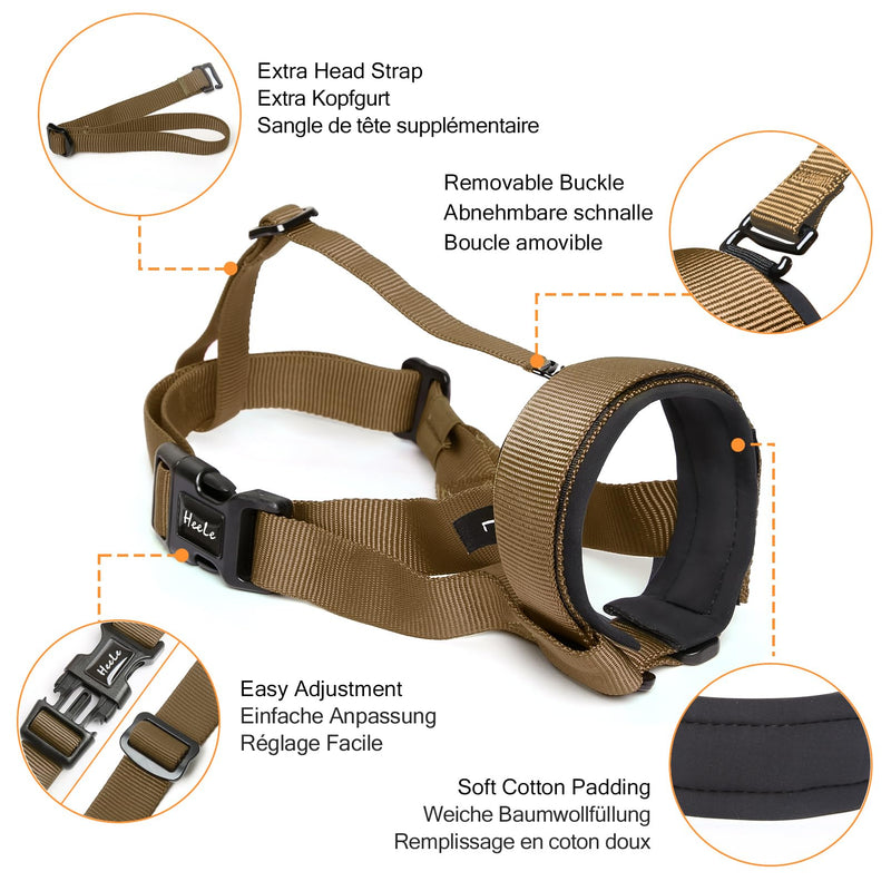 HEELE Dog Muzzle with Headband Soft Padded No Rubbing Dog Muzzle Adjustable Loop Dog Muzzle Anti Biting Chewing Muzzle for Large Dogs Brown XL XL (Pack of 1) - BeesActive Australia