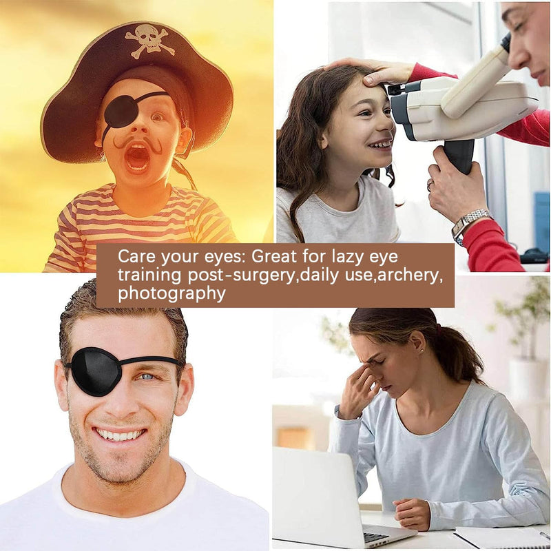 2 Pcs Eye Patch for Adults Kids,3D Adjustable Eye Patches for Amblyopia Lazy Pirate Costume(Black) - BeesActive Australia