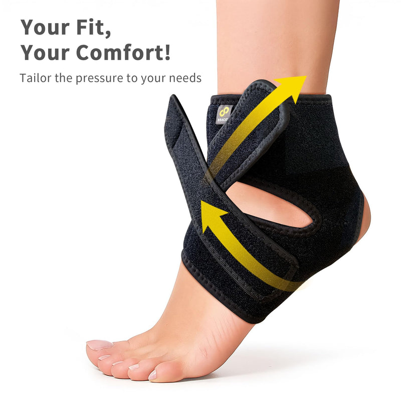 Bracoo Ankle Support Brace For Men & Women, Adjustable Compression Sleeve Strap Wrap, Sprain, Arthritis, Pain Relief, Sports Injuries and Recovery, Breathable Neoprene Brace, FS10 Black Small/Medium (Pack of 1)