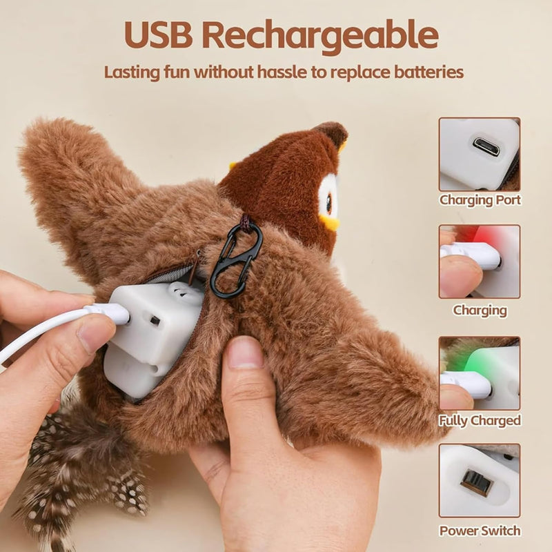 Interactive Chirping Bird Cat Toy,2025 New Flying Interactive Flapping Chirping Bird Cat Toy,Flying Bird Cat Toy for Indoor Adult Bored Cats,Pet Kitten Chase Plush Flying Bird - BeesActive Australia