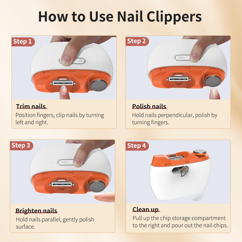 2025 Upgraded 3-in-1 Electric Nail Clipper and File ‚Äì Automatic Nail Trimmer & Polisher with LED Light, USB Rechargeable, Clip Storage, 2-Speed, Safe for Baby, Adults, SeniorsÔºàOrangeÔºâ Orange - BeesActive Australia