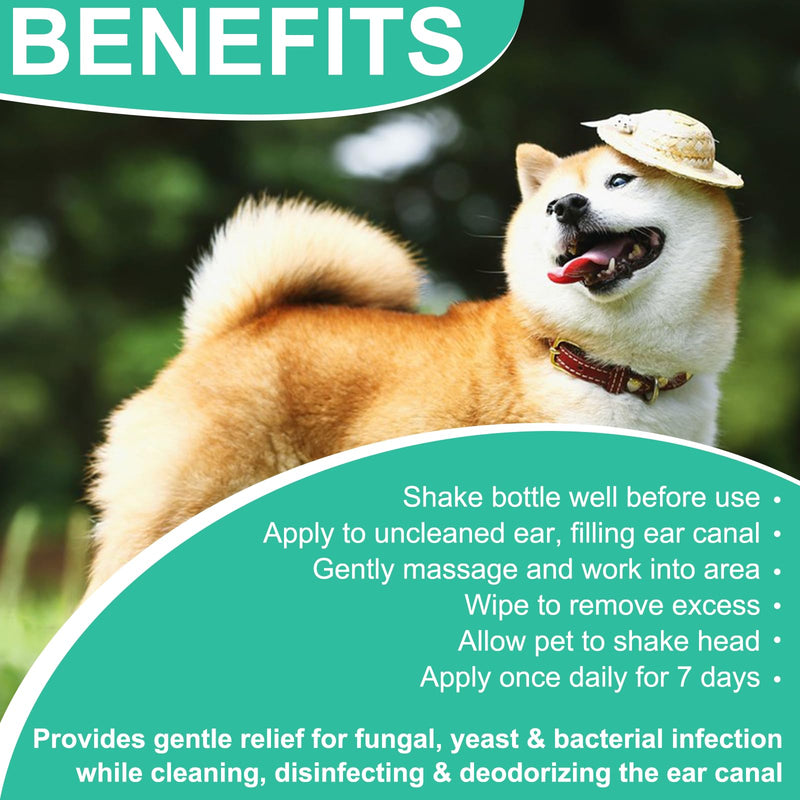 Pet Ear Cleaner for Dogs & Cats, 4 fl oz Ear Cleaning Solution with Soothing Formula - Supports Relief from Itchy Ears, Head Shaking & Wax Buildup - Safe for Puppies & Kittens - 120ml