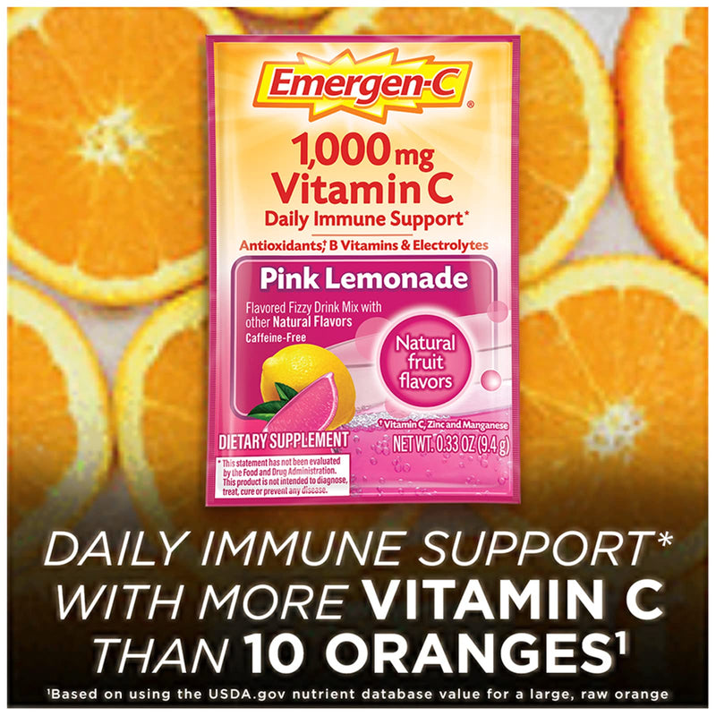 Emergen-C 1000mg Vitamin C Powder, with Antioxidants, B Vitamins and Electrolytes, Immunity Supplements for Immune Support, Caffeine Free Fizzy Drink Mix, Pink Lemonade Flavor - 30 Count - BeesActive Australia