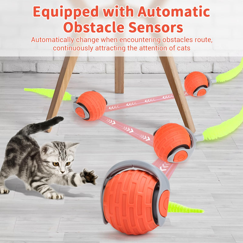 JAKPAK Cat Dog Toys Interactive Dog Cat Toy for Indoor Cats and Dogs with Tail Bird Chirping & Fast Move On Carpet Automatic Cat Dog Cat Ball Toy for Bored Indoor Cats(Orange) - BeesActive Australia