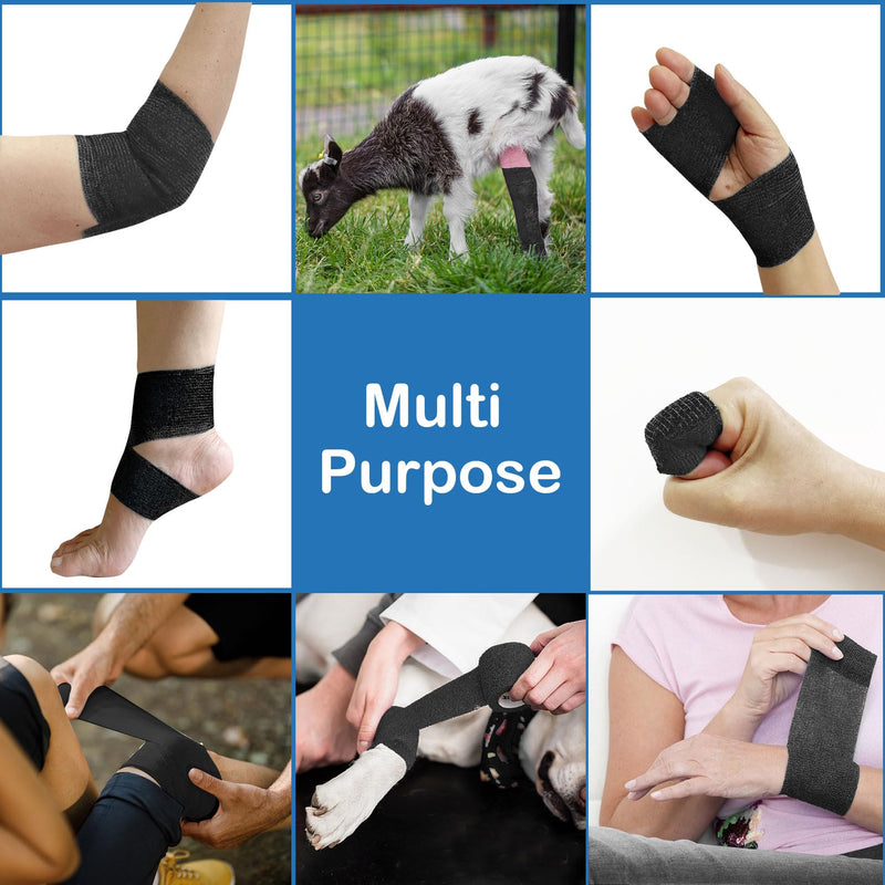 Lucy DM 36 PCS Self Adhesive Bandage Wrap 2" X 5 Yards Elastic Cohesive Bandage Wrap Bandage Wrap Rolls Elastic Self-Adherent Tape for Stretch Athletic, Sports, Wrist, Ankle (Black) Black - BeesActive Australia