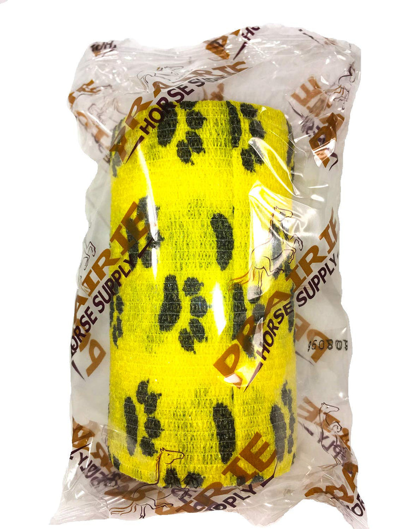 Vet Wrap Wrap Tape (Yellow with Paw Prints) (2 Pack) (2 Inch x 15 feet) Self Adhesive Adherent Adhering Cohesive Flex Self Stick Bandage Grip Roll Dog Cat Pet Horse 2 Inch 2 PACK Yellow With Black Paws - BeesActive Australia