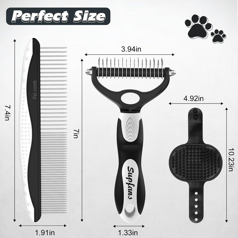 3PCS Dog Grooming Kit I Dog Brush for Shedding I Deshedding Dog Brush I Metal Dog Comb I Dog Bath Brush I Undercoat Rake for Dogs and Cats I Premium Pet Supplies (White Black) White Black - BeesActive Australia