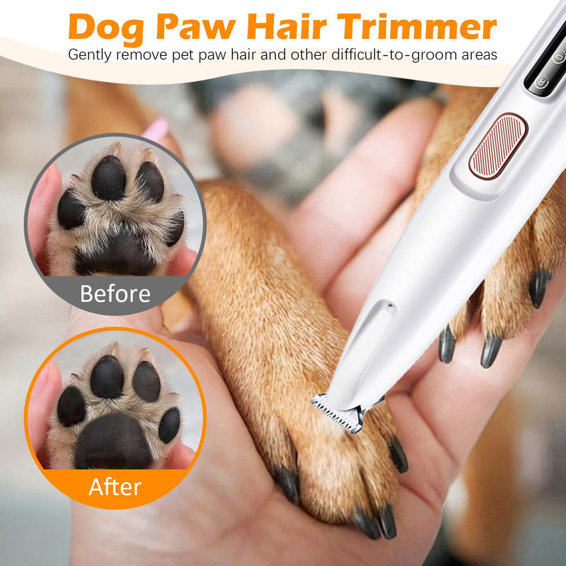 Dog Paw Trimmer with LED Light, 2025 Upgraded Pet Paw Trimmer for Dogs Cats Clippers Grooming Kit, 35dB Safety Low Noise Dog Paw Hair Trimmer Shavers for Paws Eyes Ears Face and Rump (White) White - BeesActive Australia