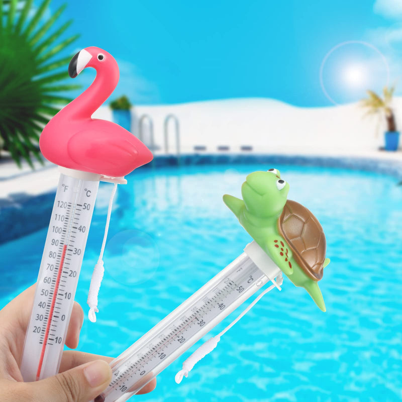 2 Packs Floating Pool Thermometer, Flamingo & Turtle Design Large Size Easy Accurate Readings for Water Temperature, Shatter Resistant with String for Outdoor & Indoor Swimming Pools & Spas - BeesActive Australia