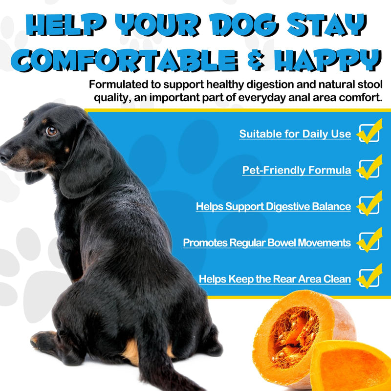 Anal Gland Chews for Dogs, 150 Chews with Pumpkin - Daily Support for Healthy Anal Gland Function, Bowel Health & Digestive Comfort - Beef Flavour Soft Treats 150pc
