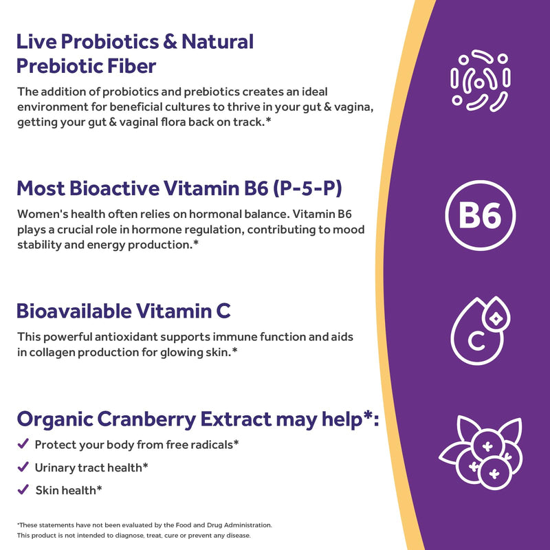 Doctor's Recipes Probiotics for Women, 100 Billion CFU, 18 Probiotic Strains, Prebiotics, Cranberry, P-5-P & VC, Vaginal, Digestive & Immune Support, Shelf-Stable, 30 Vegan Caps